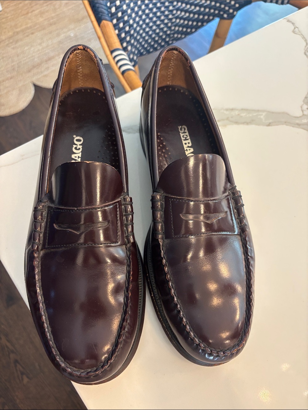 Sebago Men's Penny Loafers in Burgandy Brown Leather